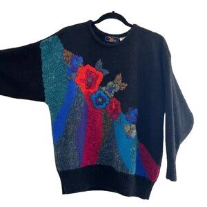 Vintage 80s Mariea Kim 20 Ans Floral Knit Sweater Sz. M